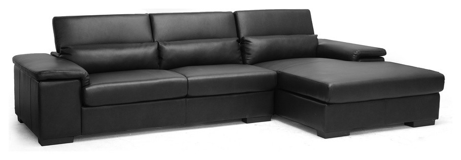 Baxton Studio Dolan Black Leather Modern Sectional Sofa with Right Facing Chaise