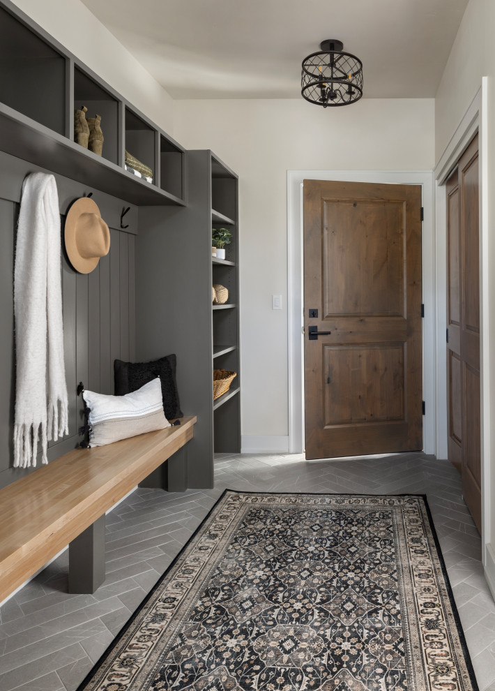 Inspiration for a rustic entryway remodel in Denver