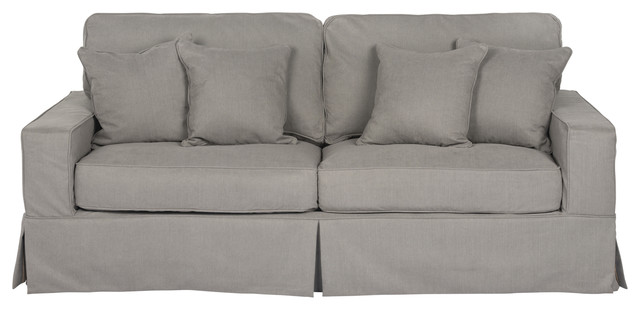 Box Cushion Sofa Slipcover Performance Fabric Gray Contemporary Box Cushion Sofa Slipcover Performance