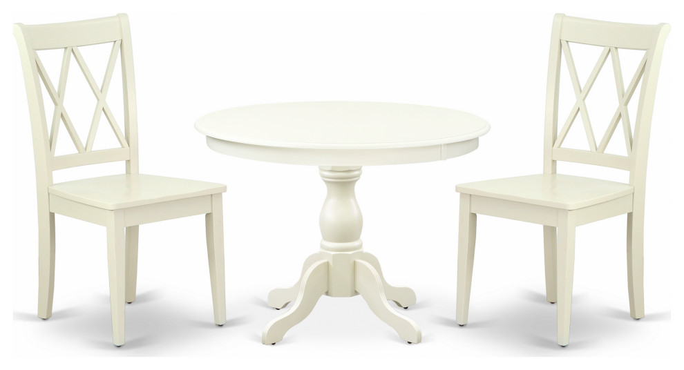 3 Pc Dining Set, Linen White Table, 2 Linen White Chairs, Linen White