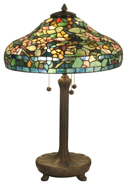 Dale Tiffany 3 Light Peony Tiffany Replica Table Lamp In Antique Verde