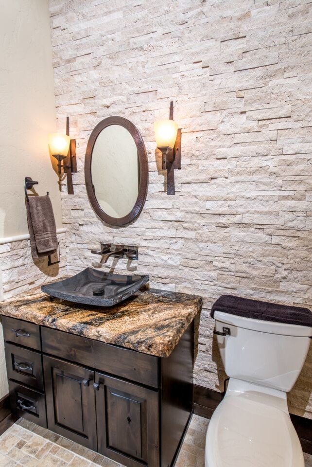 Aspen Estate Rustic Powder Room Seattle by Aspen Homes