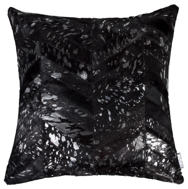 Torino Chevron Pillow 18"x18", Black & Silver