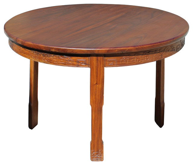 Chinese Oriental Large Brown Round 3 Legs Pedestal Dining Table Hcs4252 Asian Dining Tables