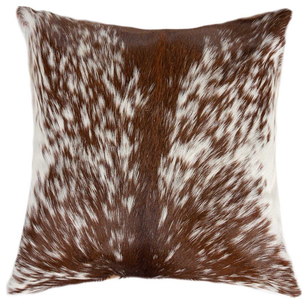 18" X 18" X 5" Salt And Pepper Brown And White Cowhide  Pillow