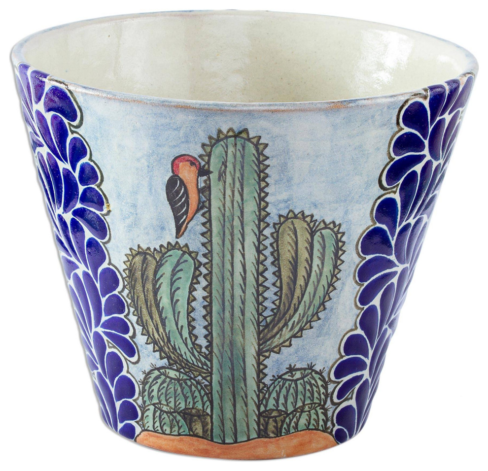 Novica Ceramic Planter Puebla Flora