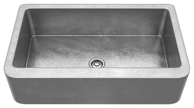 Anzzi Starboard Farmhouse Copper 36 Single Bowl Kitchen Sink Hammered Nickel