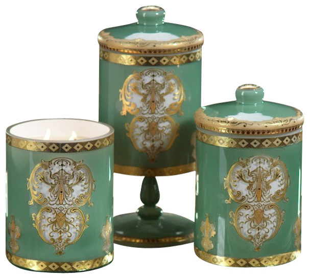 Opulent Jade and Gold Design Scented Candle Jar, W"13.85 by Zodax