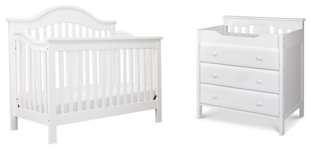 white convertible crib and dresser set