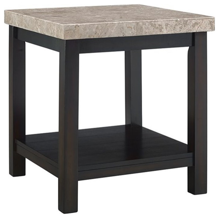 Maklaine Marble Square Marble Top End Table in Espresso Finish