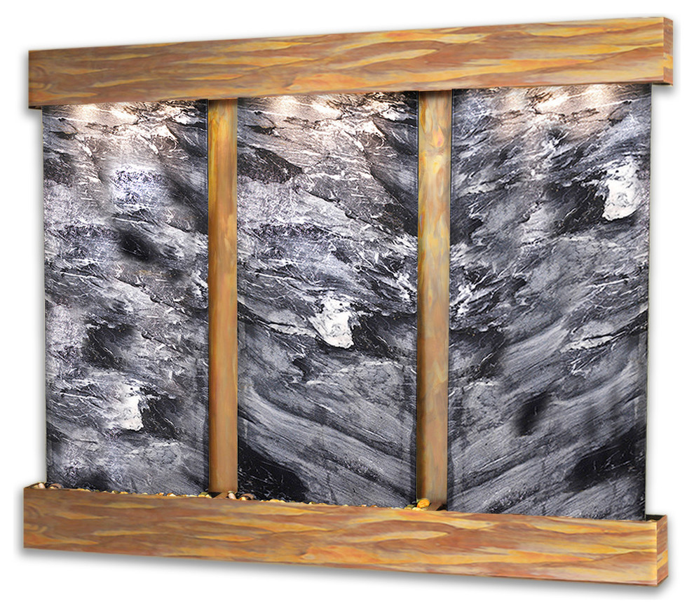 Deep Creek Falls Fountain, Black Marble, Rustic Copper, Square
