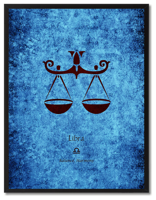 Libra Horoscope Astrology Blue Print on Canvas with Picture Frame, 13"x17"