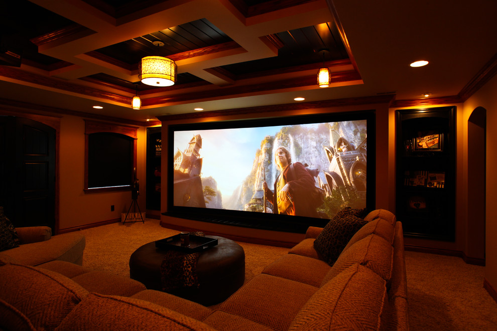 Photo of an arts and crafts home theatre in Grand Rapids.