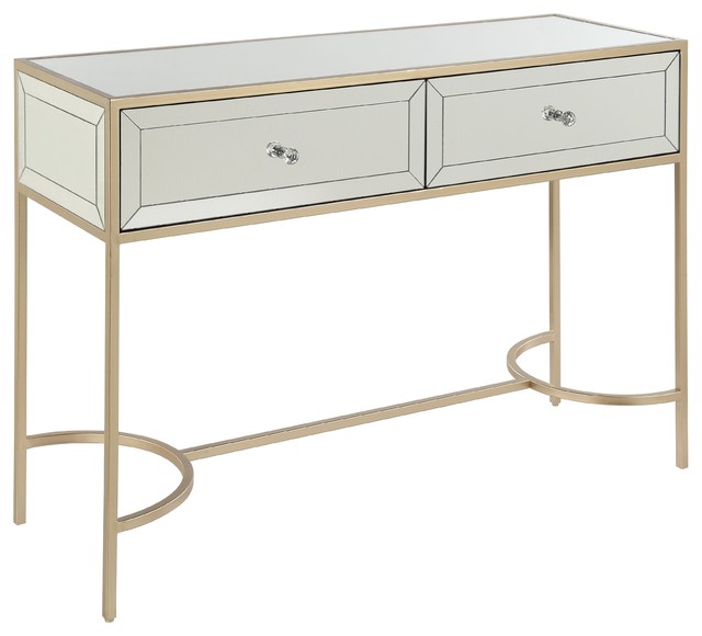 Acme Wisteria Mirrored Top Console Table Rose Gold Contemporary