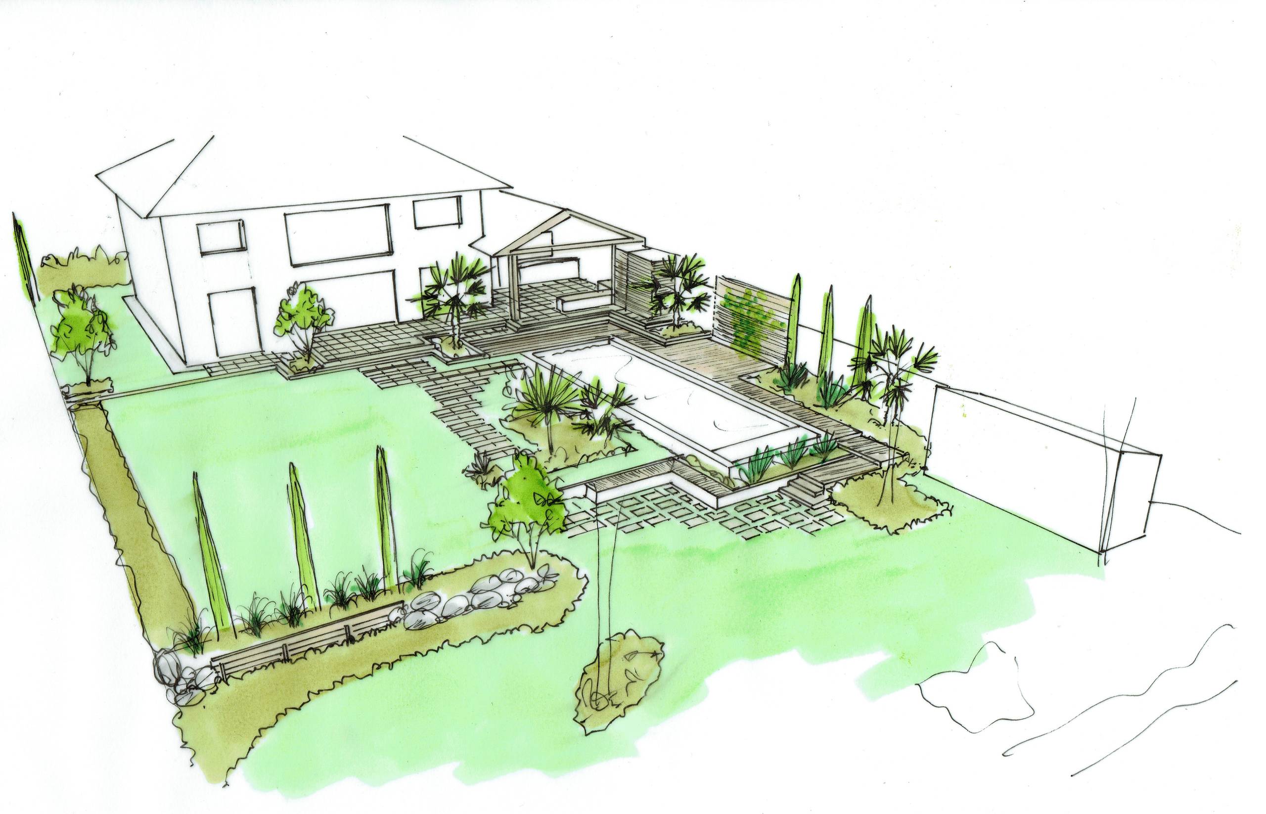 Croquis d'ambiance - zone arrière du jardin