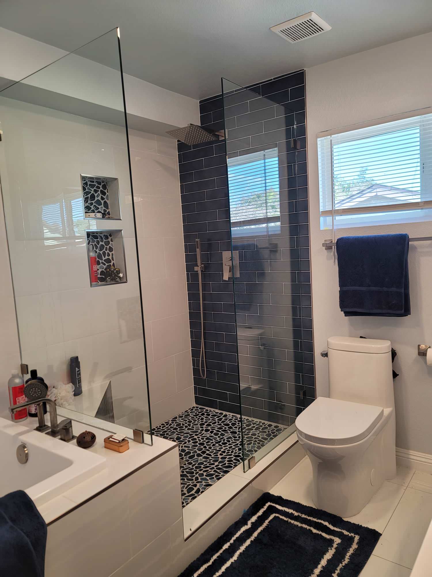 Dark Blue Bathroom - Walk-in Shower View - Las Vegas