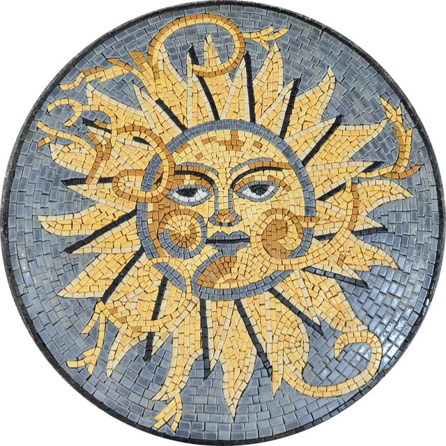 Sun Mosaic Rondure Blue Mediterranean Mosaic Tile by MozaicoArt