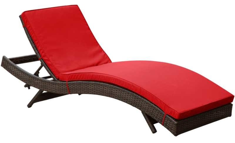 Modern Patio Furniture Peer Chaise, Brown With Red Cushions
