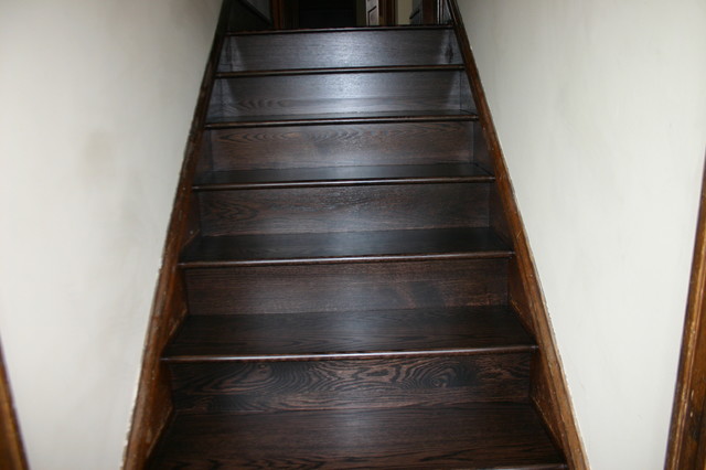 Replacement old Douglas Fir steps with naw Red Oak treads & risers