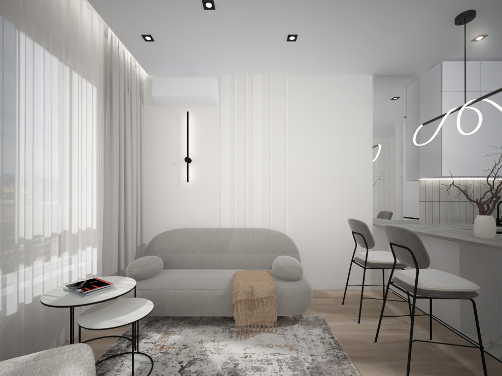 Современная кухня-гостиная. Площадь 17 м2