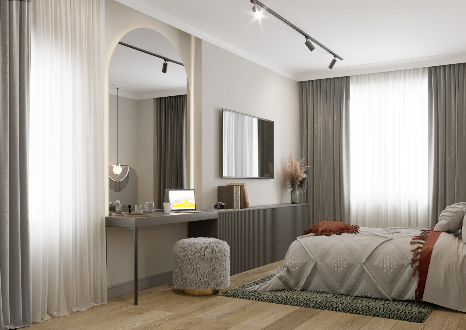 Квартира с монстерой и бетоном. Площадь 80 м2