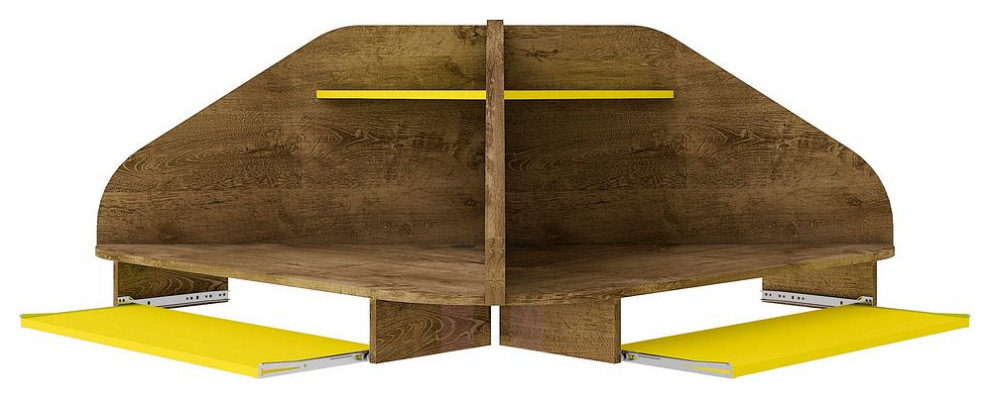Bradley Floating 2-Piece Cubicle Section Desk Rustic Brown and Yellow
