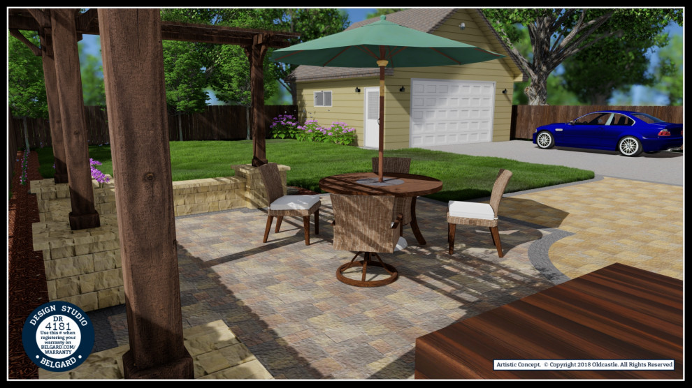 Foto de patio contemporáneo de tamaño medio en patio trasero con adoquines de hormigón