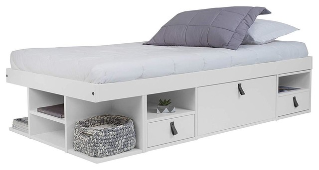 Memomad Bali Storage Platform Bed with Drawers (Twin Size, Off White) -  Contemporary - Platform Beds - by Memomad | Houzz