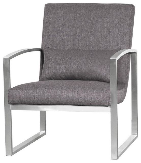 Leonard Contemporary Accent Chair, Brushed Stainless Steel With Gray Fabric