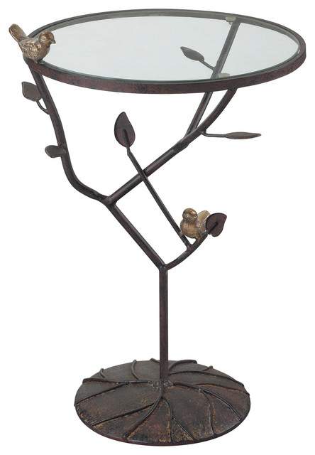 Sterling Industries Kimberly 14" Round Accent Table With Birds On A Branch