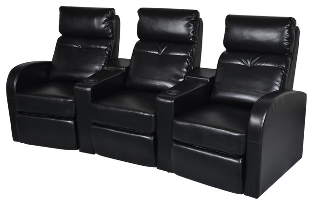 Vidaxl Artificial Leather Black Home Theater Recliner Sofa 3 Seat Loungers