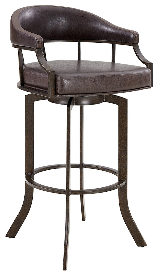 Armen Living Pharaoh Swivel 26" Bar Stool, Auburn Bay/Brown Faux