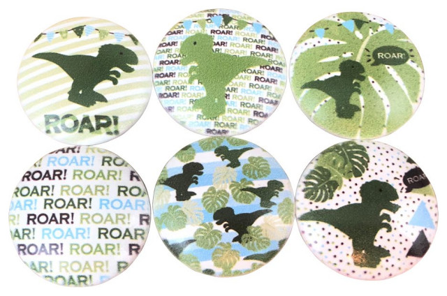 Dinosaur Roar Print Cabinet Knobs Set Of 6 Tropical Cabinet