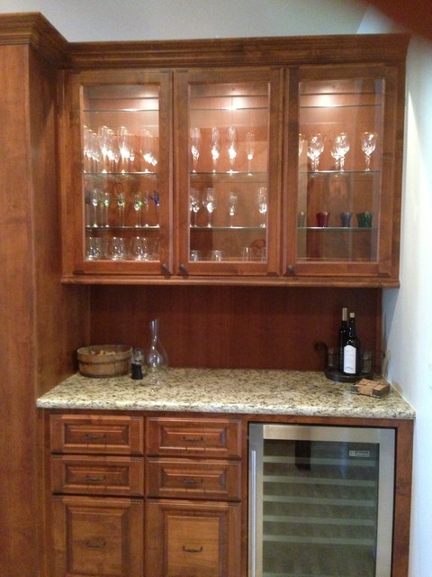 Wet Bar Base And Upper Cabinet With Custom Glass Doors