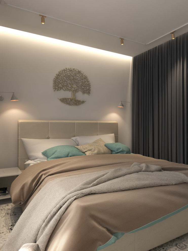 Двухкомнатная квартира со стеклом между гостиной и спальней