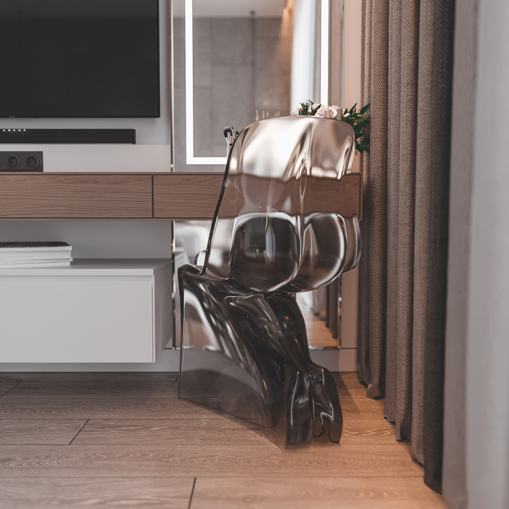 Современная светлая спальня с гардеробом