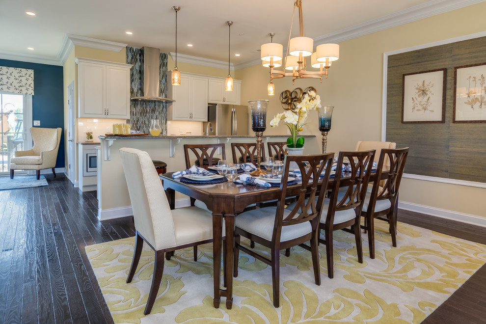 Inspiration for a large transitional dark wood floor and brown floor kitchen/dining room combo remodel in Philadelphia with beige walls