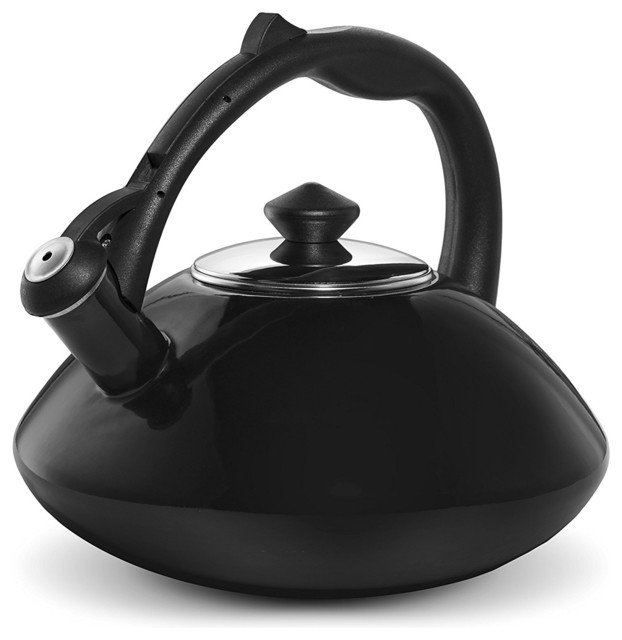 Enamel Coated Whistling Tea Kettle, 3 Quart Capacity "Kobe Port Tower" Modern Kettles by