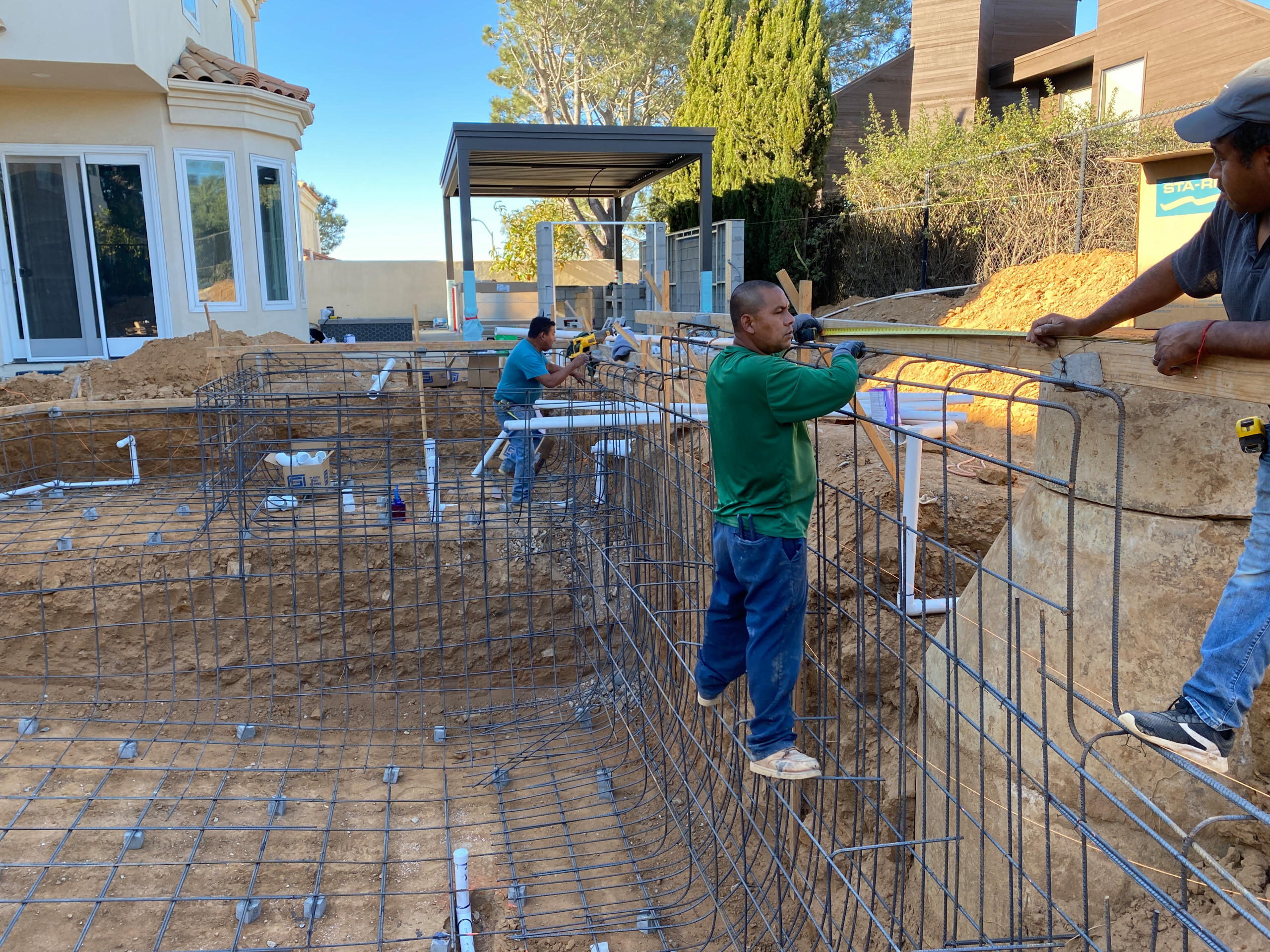 Building the Waterfall Wall of the Pool in Del Mar