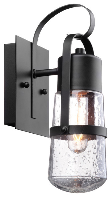 Helm 12 1 Light Matte Black Outdoor Wall Sconce With Clear Seeded Helm 12 1 Light Matte Black Outdoor Wall Sconce With Clear Seeded Glass Shade Industrial Lights And Sconces By Globe Electric