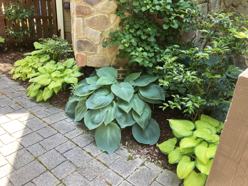 Inspiration for a large traditional partial sun backyard landscaping.