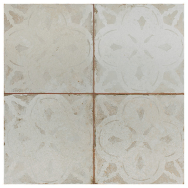 Kings Aurora Encaustic Ceramic Floor and Wall Tile, White, Sample