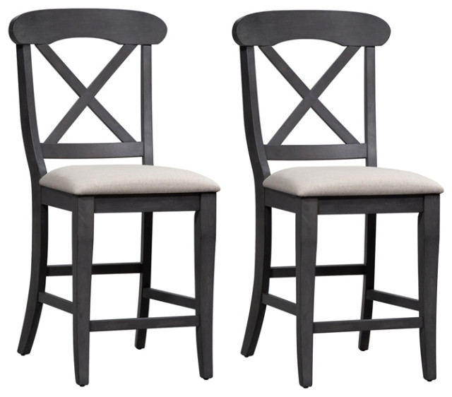 Ocean Isle Dark Gray Uph X Back Counter Chair (RTA)Set of 2