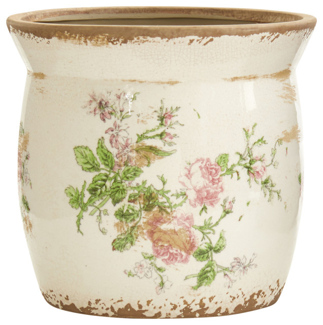 8" Tuscan Ceramic Floral Print Planter - Farmhouse - Indoor Pots And