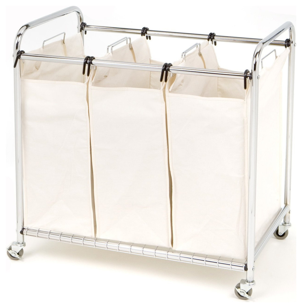 CommercialGrade Steel Frame 3Bag Laundry Hamper Cart Contemporary