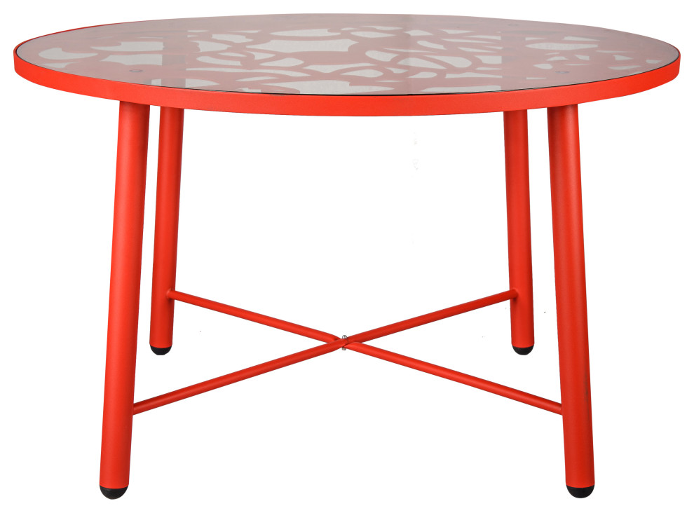 Devon Glass Top Aluminum Base Outdoor 47" Dining Table, Red