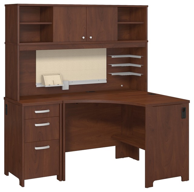 Envoy Corner Desk With Hutch 3 Drawer Pedestal Transitional Envoy Corner Desk With Hutch 3 Drawer Pedestal Hansen Cherry