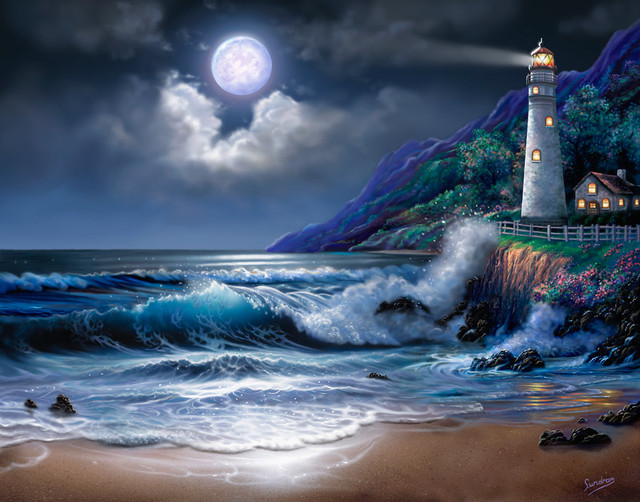 Moonlight Lighthouse Wall Art