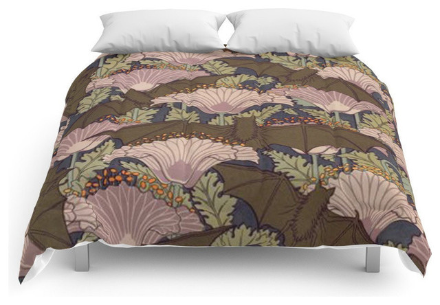Vintage Art Deco Bat And Flowers Comforter Traditional