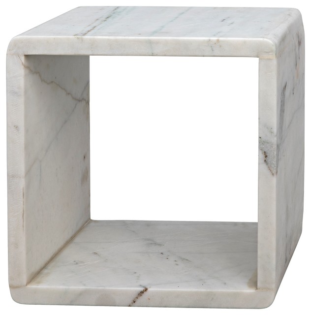 18 W Set Of 2 Cube Side Table Smooth Solid White Marble Modern Hollow